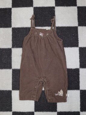 Brown Corduroy Girls' Romper Classic Pooh with Floral Embroidery
